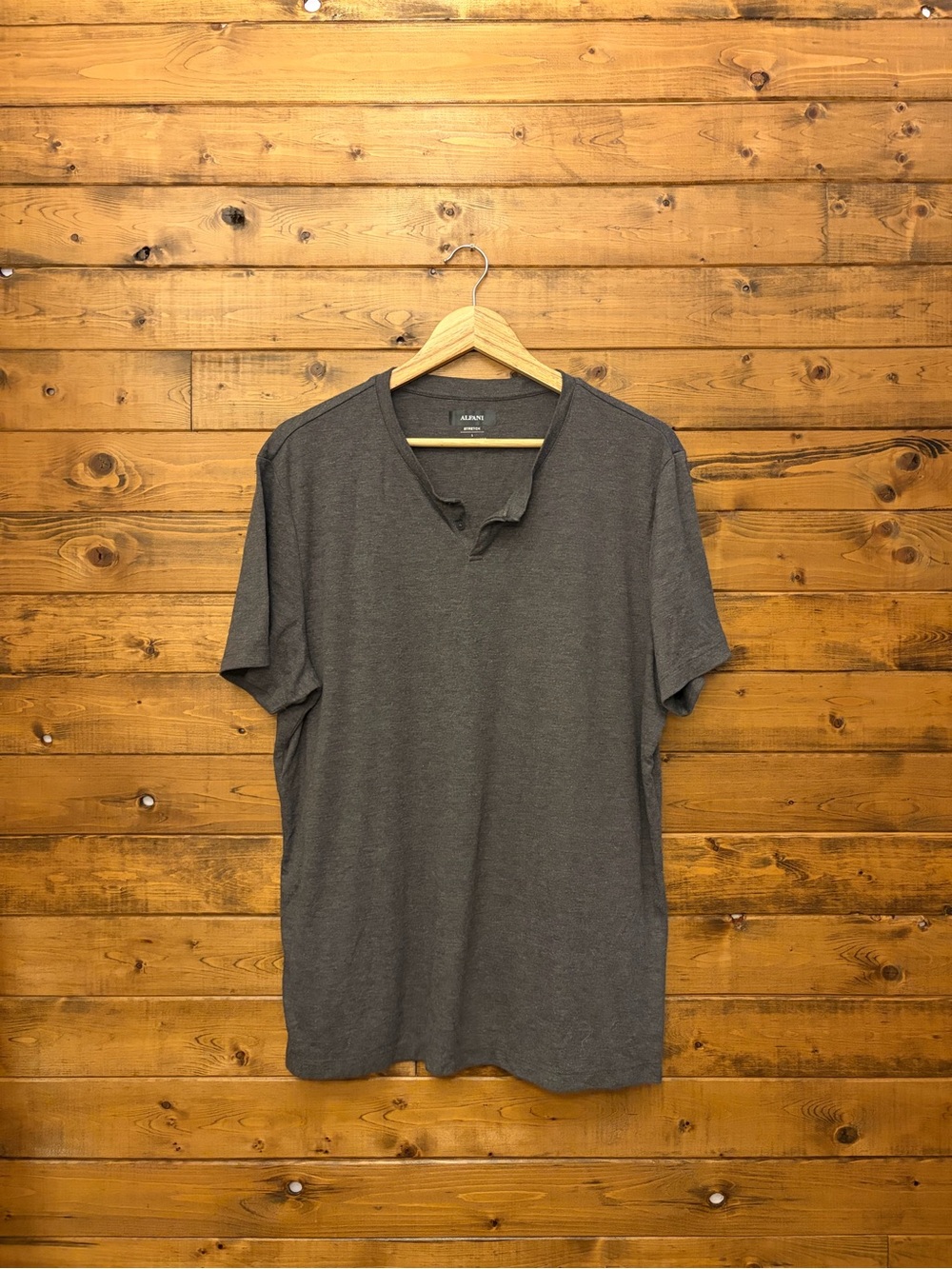 Alfani Men's Charcoal Split-Neck Short Sleeve Tee